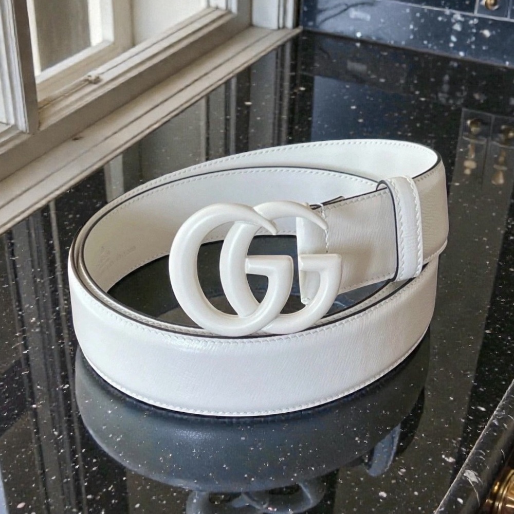 White Gucci Marmont GG Belt w/ Box & Dust Bag 95 IT US 38